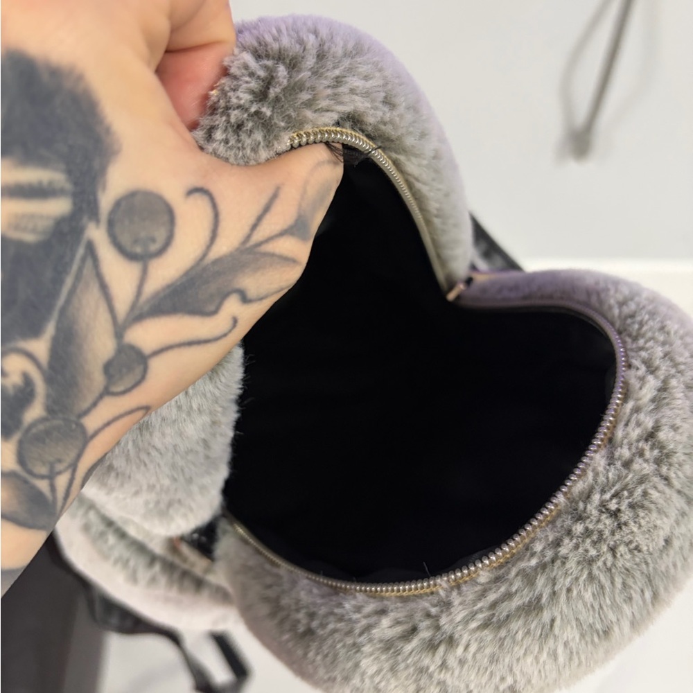 Gray faux fur mini backpack